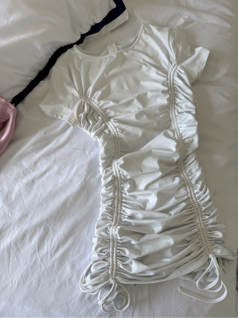 Garage White Scrunch Short Sleeve Mini Dress